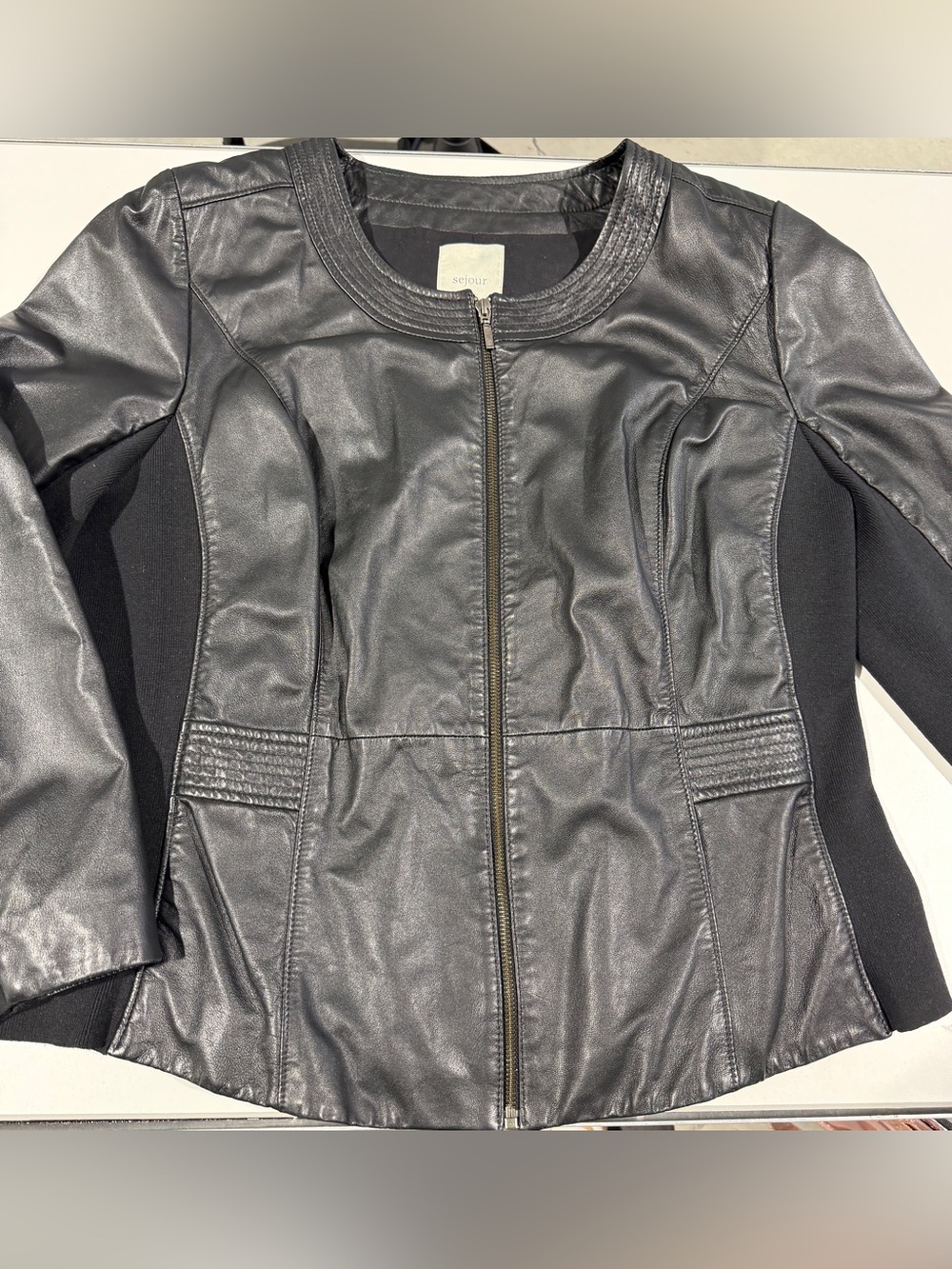 Sejour Nappa Lambskin Brown Leather Collarless Jacket Womens 16W Plus
